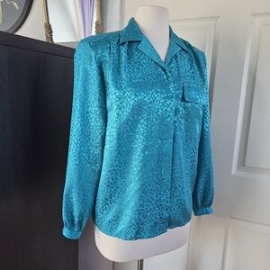 vintage 80's Summerfield blue turquoise long sleeve blouse Button Down Size 10